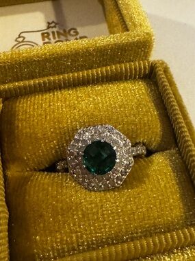 BP You Revealed Diamonds!Genuine Diamond and Lab Grown Emerald Sterling Ring sz5
